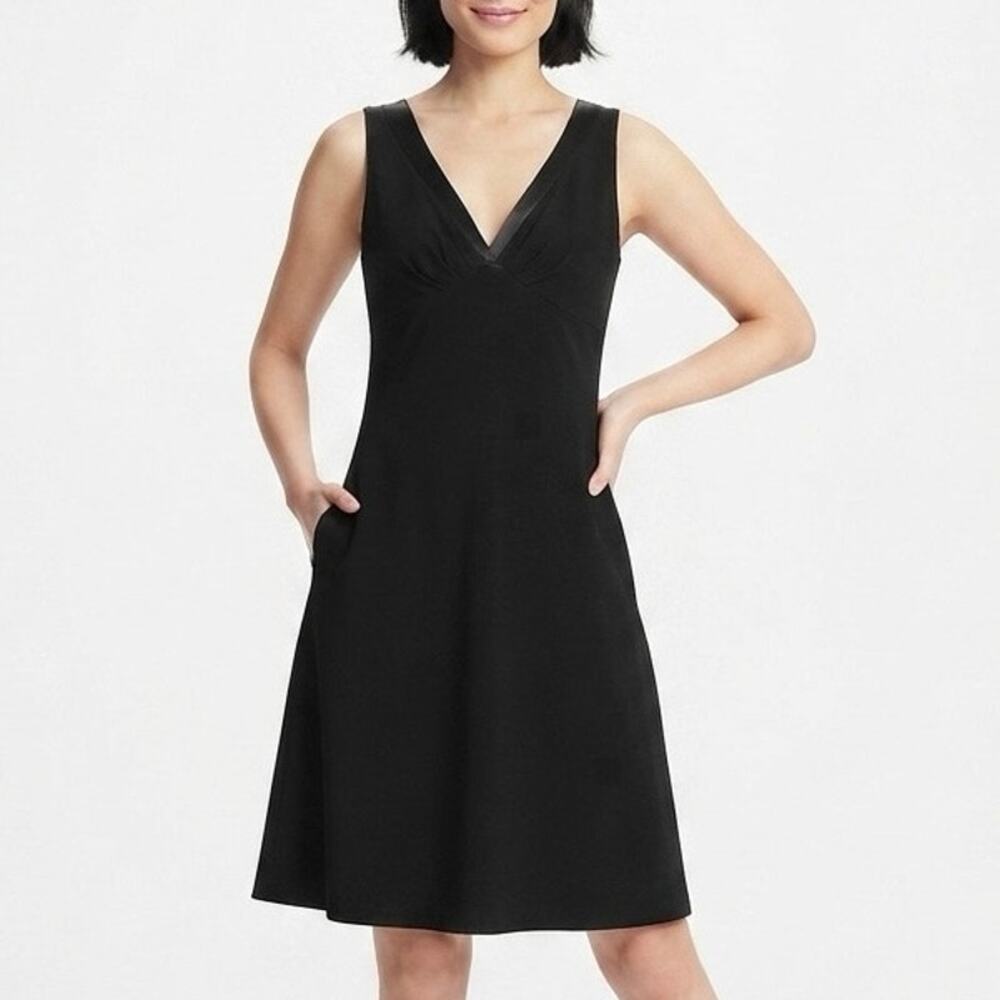 LOFT Satin Trim Sleeveless A-Line Fit & Flare Little Black Dress Tuxedo Size14